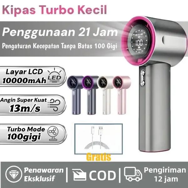 【Garansi 5 tahun】Mini kipas Strong Wind 100 Gear Wind Speed kipas angin Digital Display Adjustable Turbo kipas tangan untuk olahraga luar ruangan dan pendinginan cepat-Garansi 365 hari