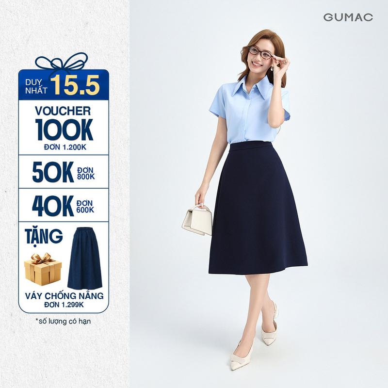 TOP Chân váy basic nữ dáng A xòe GUMAC công sở cơ bản có túi thanh lịch BVE00013