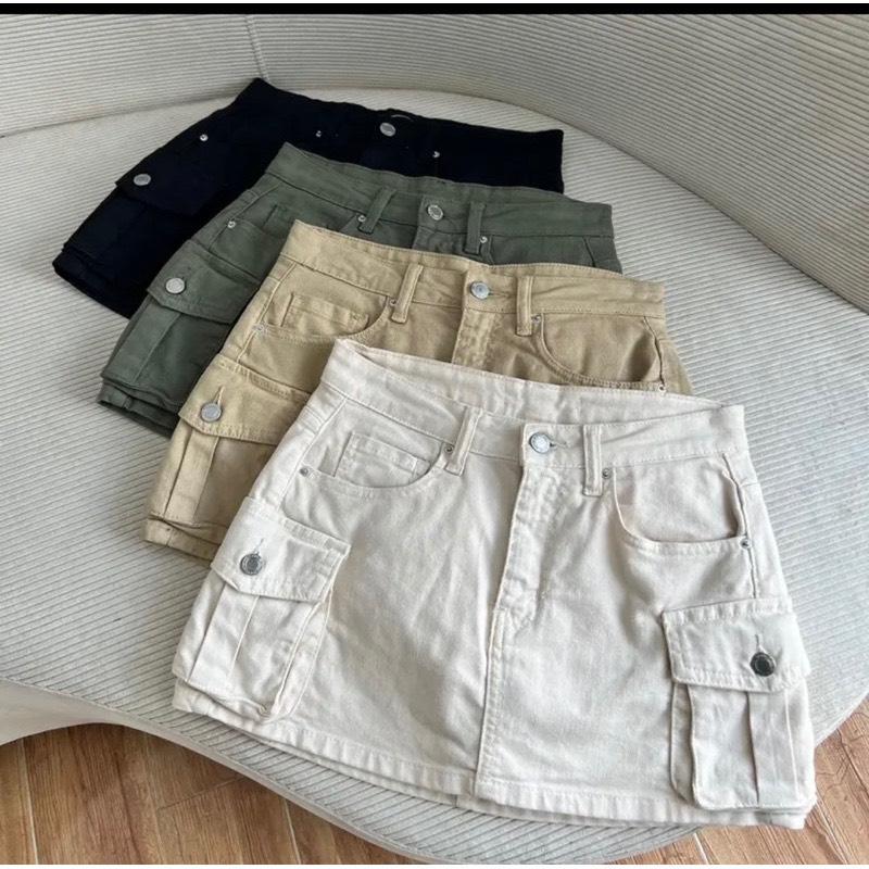  TIENSTYLE - Chân váy jean nữ túi hộp phom ngắn chữ A dáng ngắn có lót quần Nữ  Chân váy jean bigsize 