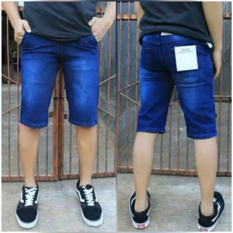 Celana Jeans Pendek Pris Distro Premium Strecht Melar slimfit Biru Cowok