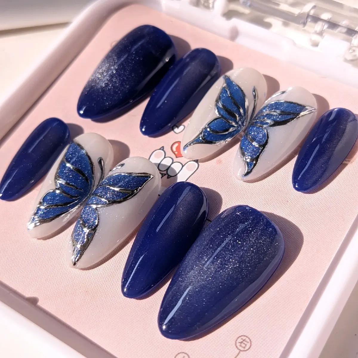 Nail art butterfly cat eye, PRESS ON NAILS CAT EYE KUPUKUPU BIRU