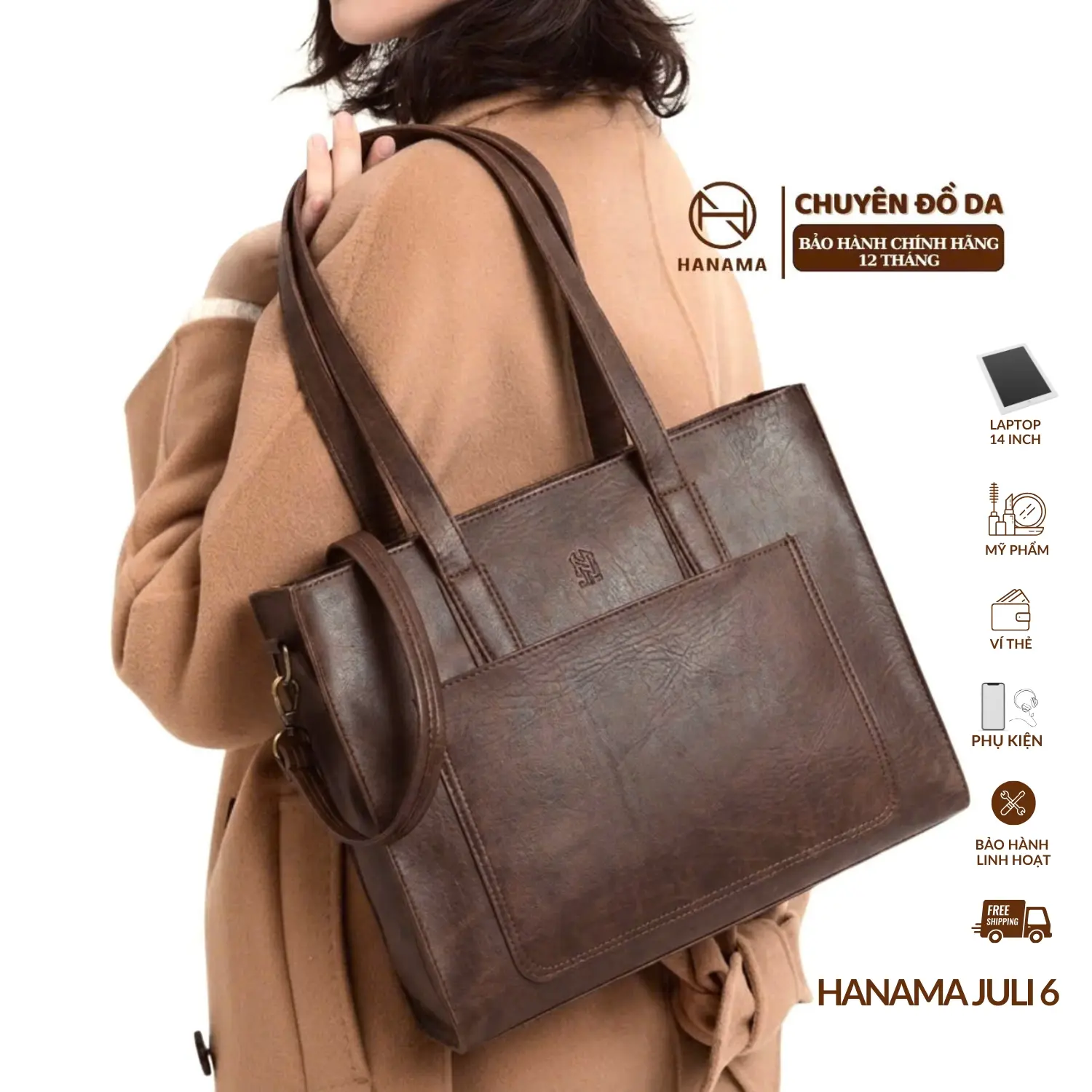 [DAILY_HANAMA]_Túi xách Hanama nữ thời trang cao cấp HN JULI6 Da Bag Tote Unisex Hình Chữ Nhật bags để vừa A4