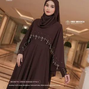 Kazami Store Abaya Raneem Harmony Brunette Dress Dewasa Style 2 dengan Free Brooch