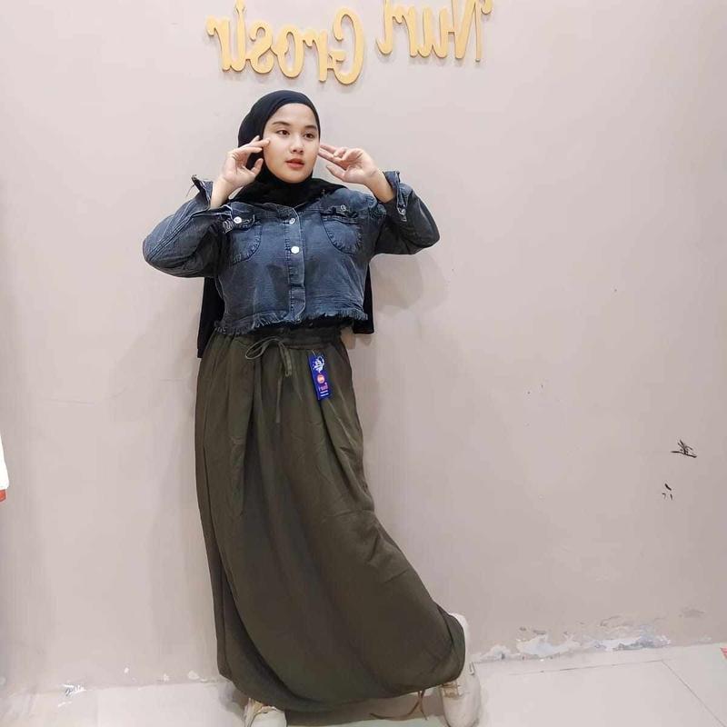 Rok Maxi  Panjang  crinkle  Airflow   Wanita Variasi tali serut Size jumbo Muslim 4