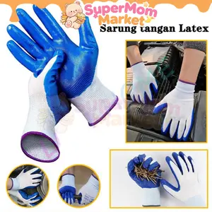 12PCS Biru Karet Sarung Tangan Sarung Tangan Anti Cutting Sarung Tangan Nylon Latex Palm Fit Anti Slip Sarung Tangan Karet Latex Bulat