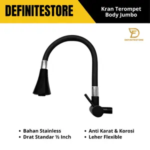 Kran Cuci Piring Hitam Terompet Premium Dapur Kitchen 2 Mode Keluaran Air keran angsa shower fleksibel Minimalis