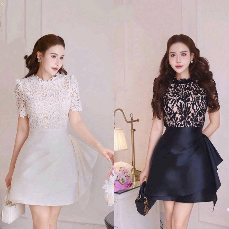 Xu Hướng Đầm Tiệc Cao Cấp Bigsize Ren Hoa Phối Vạt Xếp Ly Từ 60 đến 90ký Chất Dáng Dài Có màu Đen Kem Trắng Để Đi Tiệc Hoặc Đi Chơi