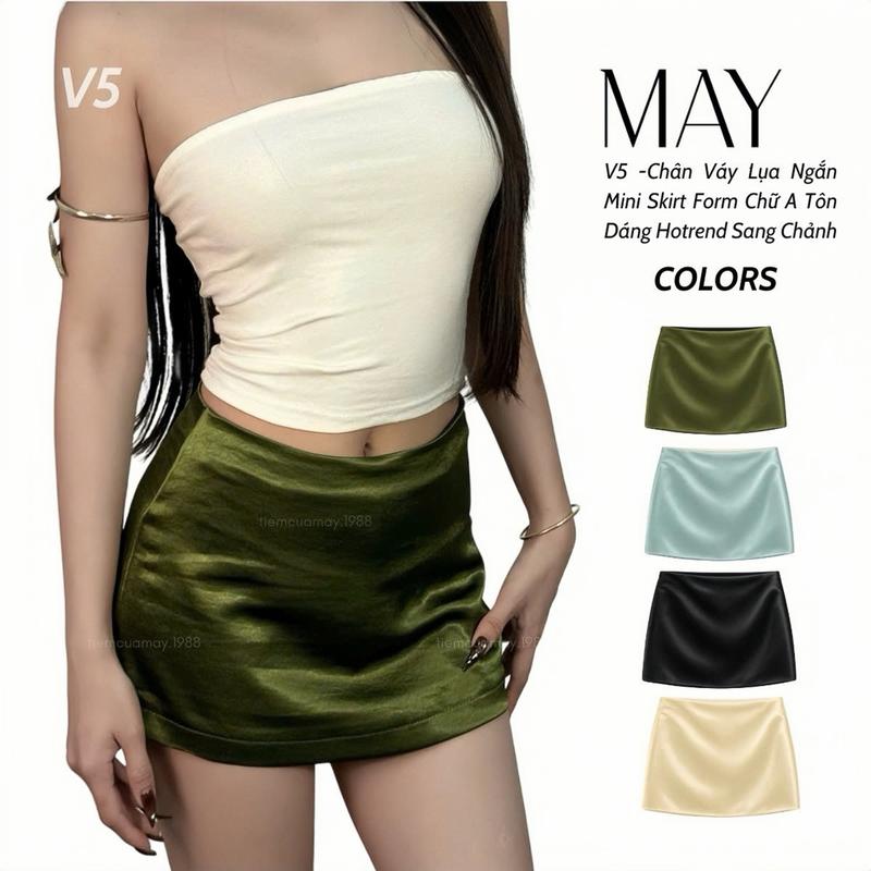 V5 -Chân Váy Lụa Ngắn Mini Skirt Form Chữ A Tôn Dáng Hotrend Sang Chảnh