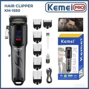 【Original】Alat Cukur Rambut Kemei Elektrik Hair KM-1550 Alat pemotong rambut clipper rambut Original Cukuran Kemei KM 1550 Display LED Mesin Professional Hair Clipper Charging USB Type C Sisir Kumis Jenggot Tubuh Gunting