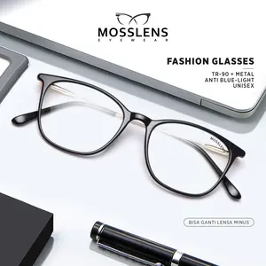 Mosslens Kacamata Kotak Style Wanita Pria Bisa Minus Bluecromic Anti Radiasi Blueray TR Metal 1889