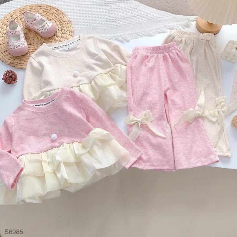 7-25kg Bộ Thu Đông Phối Bèo Tầng chất Len Lông Thỏ cho bé gái