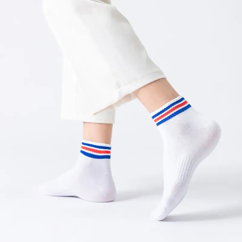 Kaos Kaki Pendek 3/4 Diatas Semata Kaki Skate Oldschool motif Stripe Garis Pria Wanita Nyaman Lembut Ankle Tebal Polos Dewasa Panjang 3
