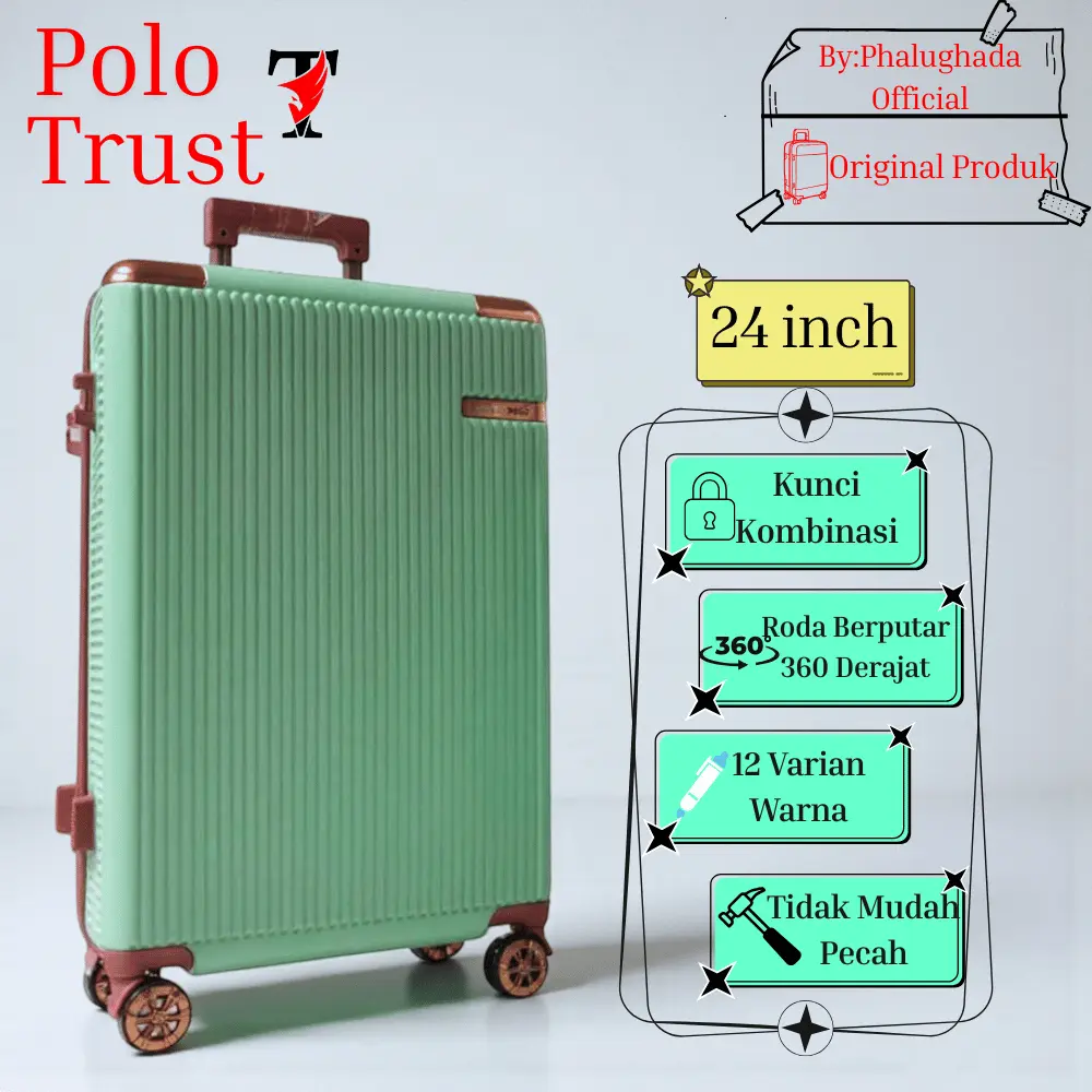 Koper Polo Trust 7805 24 Inch Tahan Banting Roda 360 Derajat Bahan Polycarbonate Kunci Kombinasi 3 Angka