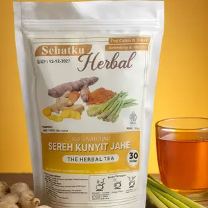 Sehatku Herbal TEH JAHE SEREH KUNYIT isi 30 Tea Bag/Teh Kunyit Jahe Dan Serai / TUMERIC GINGER WHITE LEMONGRASS TEA Herbal Tea isi 30 Teh Celup - 20 tea bag