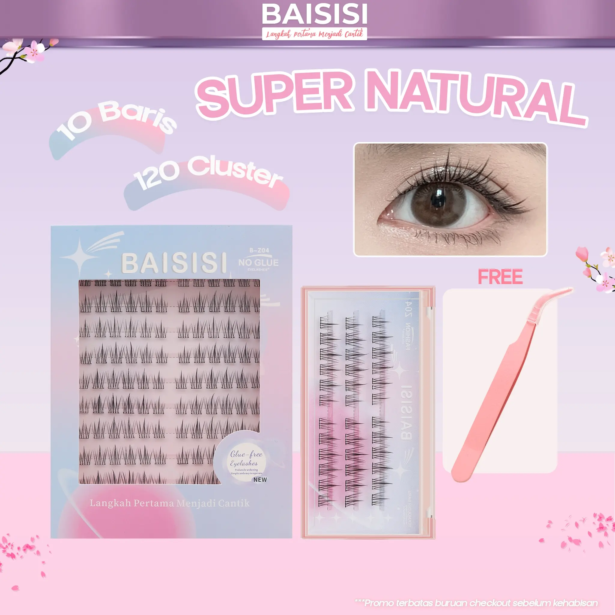 [TANPA LEM] BAISISI Bulu Mata Palsu Individual Lashes Z04 Super Natural Segmentasi + FREE TWEEZER | Eyelash Extension | Douyin Lashes | Eye Make Up
