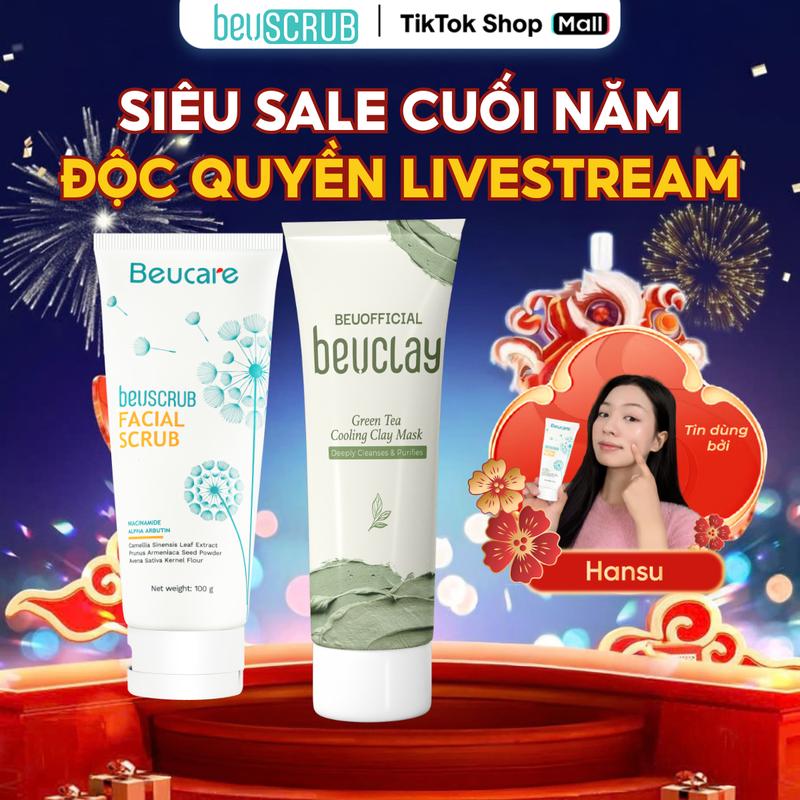 COMBO 1 TDC + 1 MN - TDML8041 COMBO 1 BEUSCRUB kem Tẩy Tế Bào Chết Cho Da Mặt mũi 100g + 1 BEUCLAY Mặt Nạ Đất Sét Trà Xanh 70g Son Skincare bùn gel tẩy tế bào chết da mặt chính hãng tay bao chết da mặt