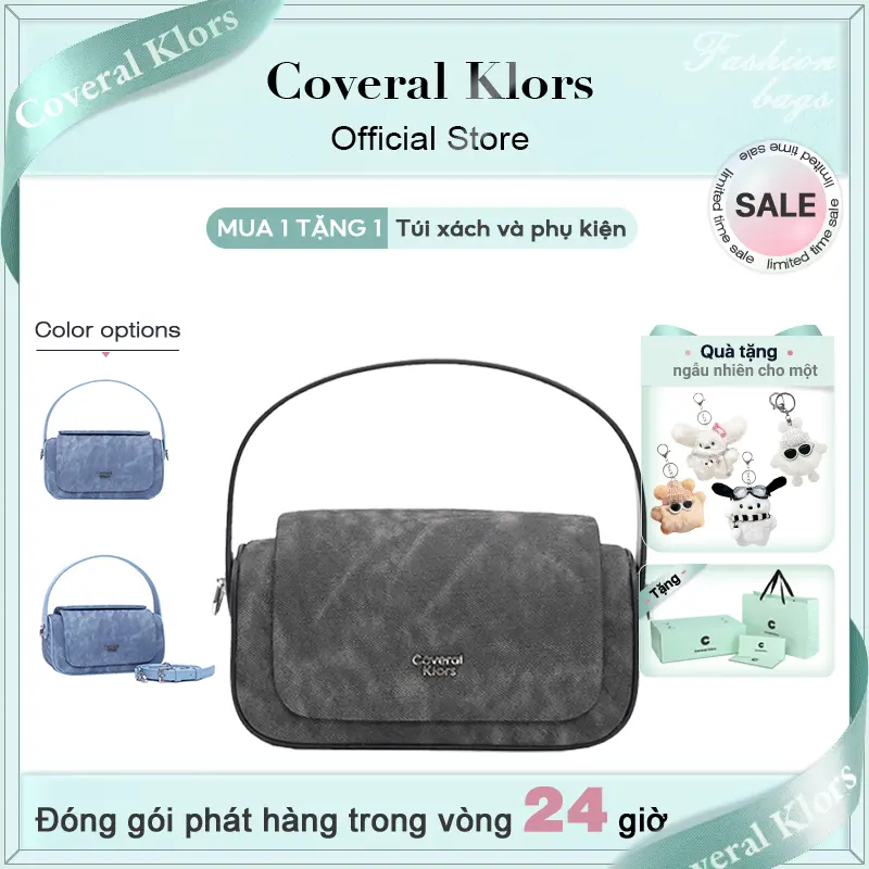 【MUA 1 TẶNG 1  Mặt dây chuyền búp bê】COVERAL & KLORS-【đóng gói hộp quà tặng】- Túi Đen Nữ, Thời Trang Và Hợp Xu hướng, Thiết Kế Độc Đáo, Tay Cầm Chéo Đeo Chéo, Thời Trang Cổ Điển Phong Cách Hàn Quốc Bag