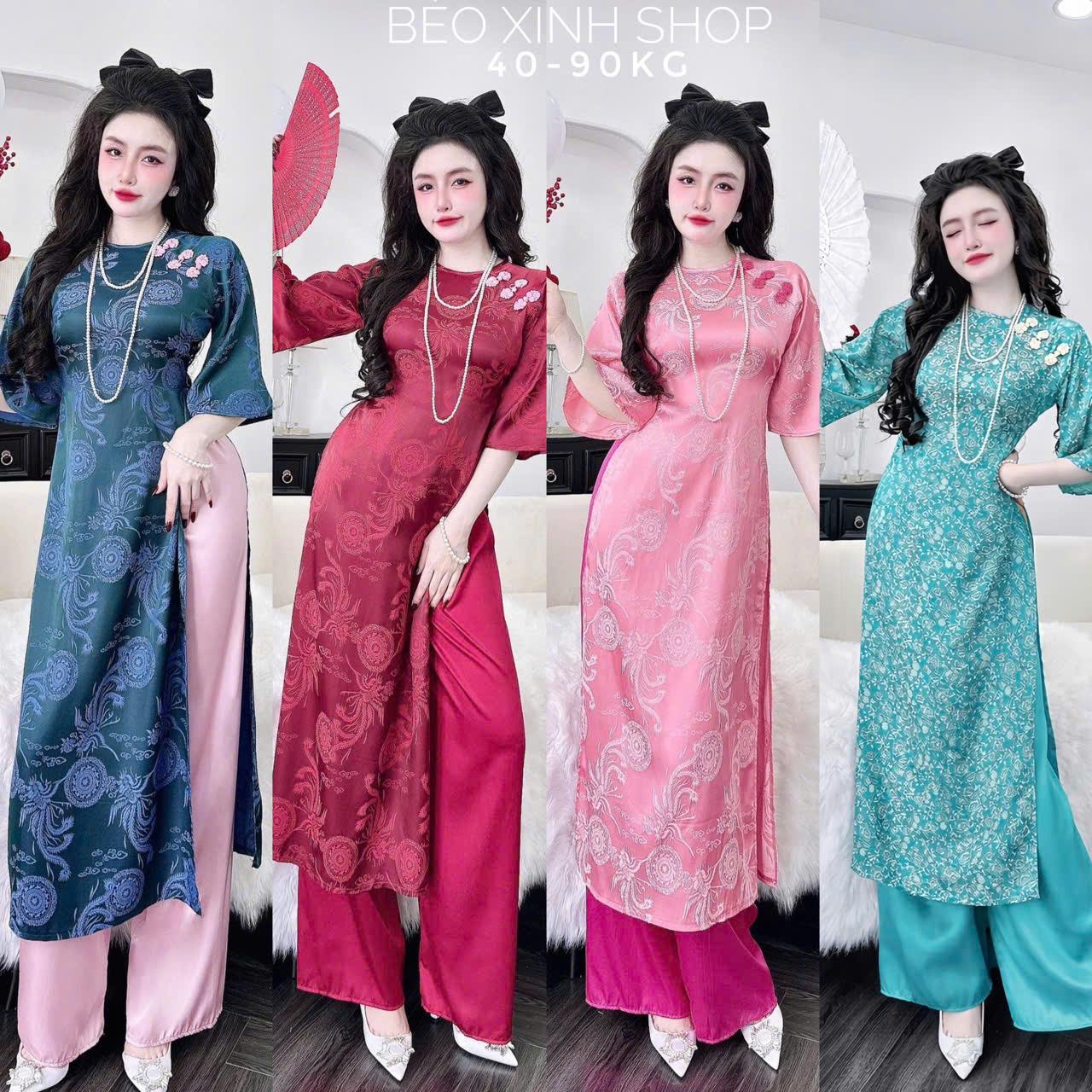 [Tết 2026] Áo Dài Cách Tân Phối Nơ Vải Gấm 2 Da Cao Cấp Quần Vải Latin 40-90Kg Nữ Women Dress Voan - A.1735