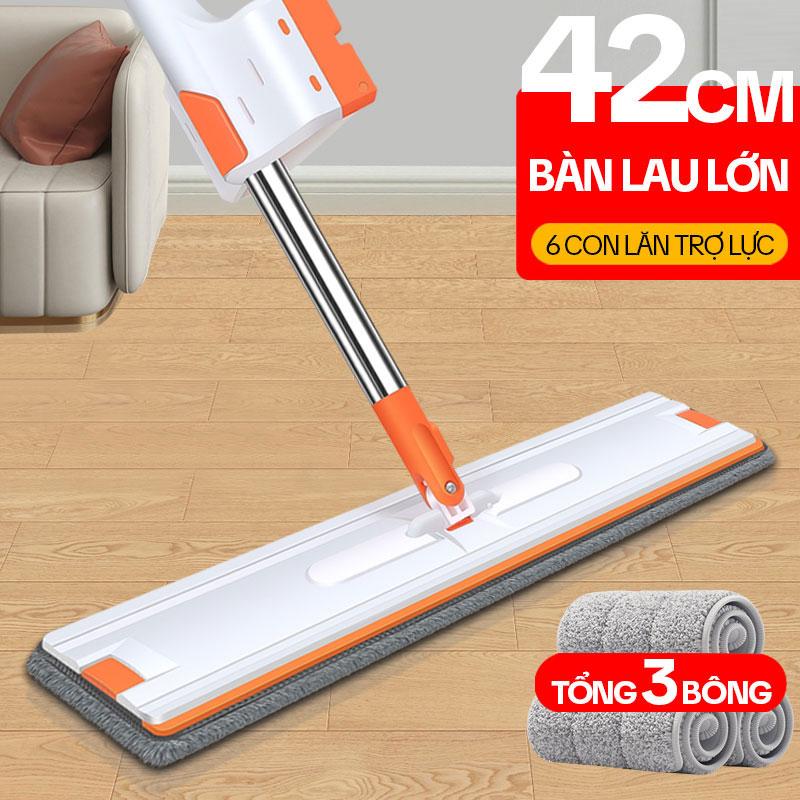 Cây Lau Nhà Tự Vắt KITIMOP WHITE 42CM Chổi Lau Nhà Tự Vắt Thông Minh Xoay 360 Độ 3 Bông Lau KHÔNG KÈM XÔ