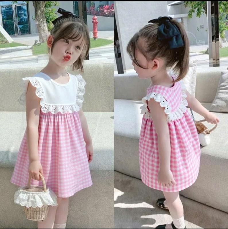 [XẢ KHO] Váy babydoll cổ bèo họa tiết kẻ karo dễ thương cho bé gái [Vương My Kids]
