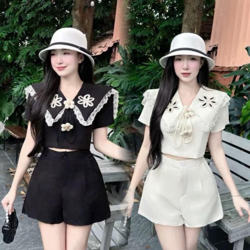 Bèo Béo Bigsize Set Áo Thiết Kế Thu Đông Bèo Ren Đính Hoa Nổi Len Kèm Quần Sort Cạp Cao Form Bigsize 60-90Kg