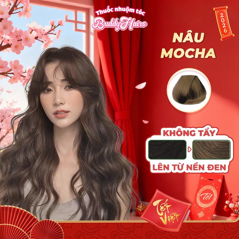 Thuốc nhuộm tóc NÂU MOCHA NÂU TRÀ ĐEN lên màu từ nền đen của Buddyhairs Buddy.hairs Buddyhair