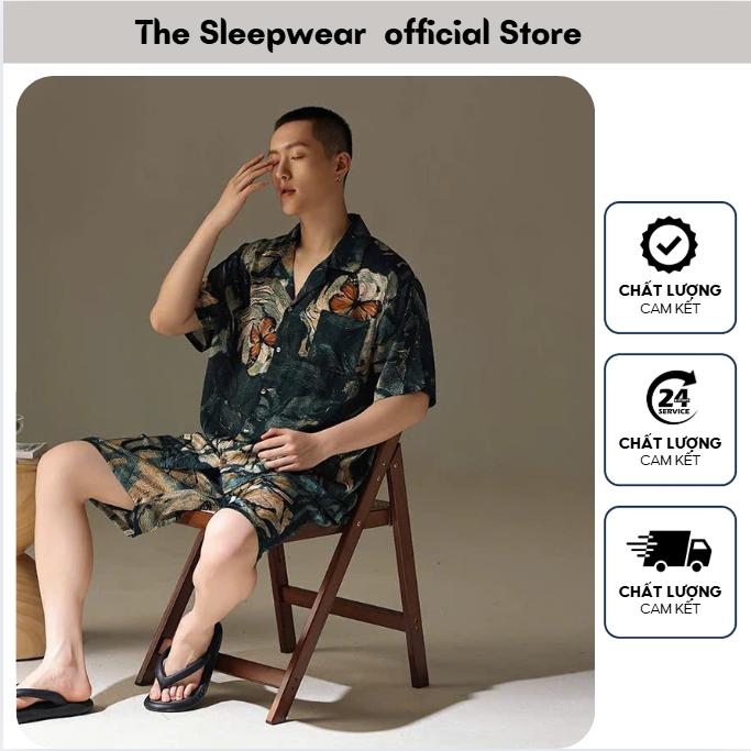 The sleepwear - Bộ quần áo Lụa Nam Thiết kế Hoạ tiết -BL09- Bộ pijama Lụa ManGo cao cấp -mền mịn,thoáng mát
