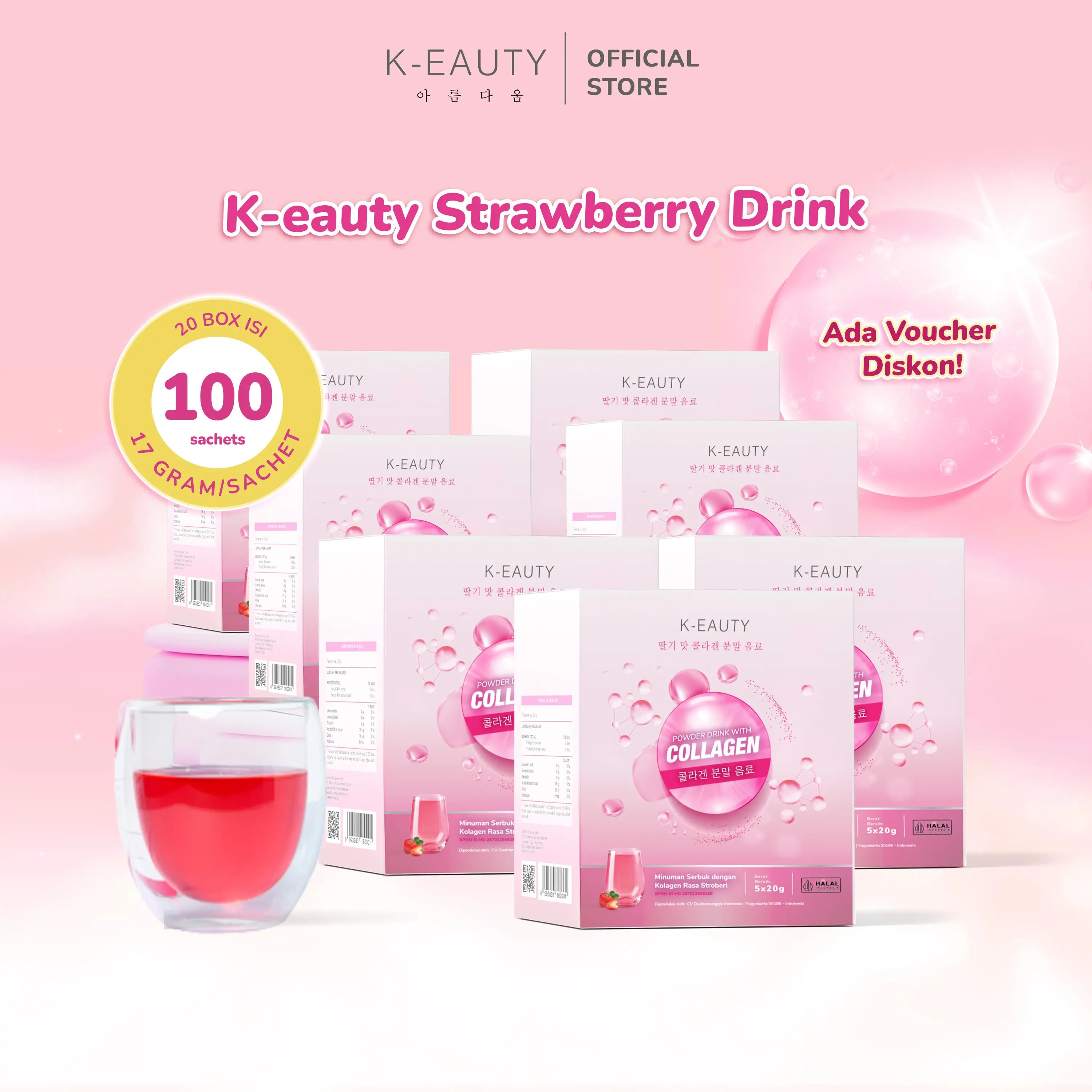 K-EAUTY Collagen Drink | Paket Reseller | Minuman Kolagen Pencerah Kulit | 100 Sachet