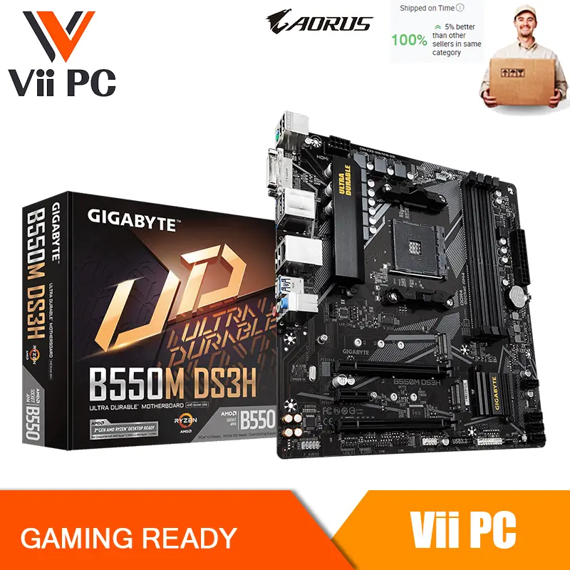 GIGABYTE B550M DS3H AMD B550 Ultra Durable Motherboard with Pure Digital VRM Solution, PCIe 4.0 x16 Slot, Dual PCIe 4.0/3.0 M.2 Connectors, GIGABYTE 8118 Gaming LAN, Smart Fan 5 with FAN STOP,  RGB FUSION 2.0, Q-Flash Plus