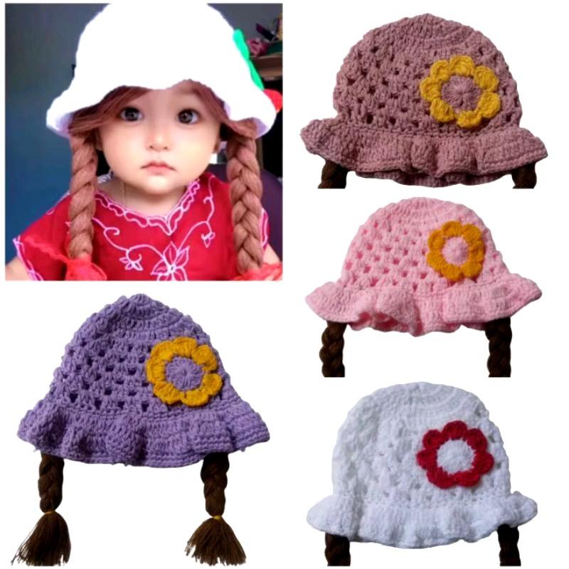 kupluk kepang wig motif pita bunga/kupluk kepang anak perempuan bisa pake nama Bayi 2