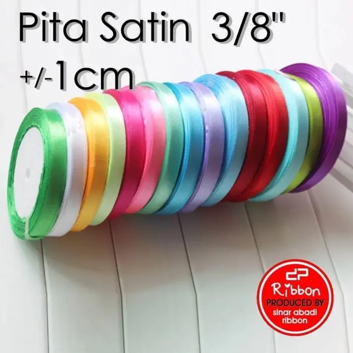 Pita Satin 3/8"  +/- 1cm Saten 3/8 Inch  Kain Polos Souvenir Garmen Parcel Hampers per ROLL