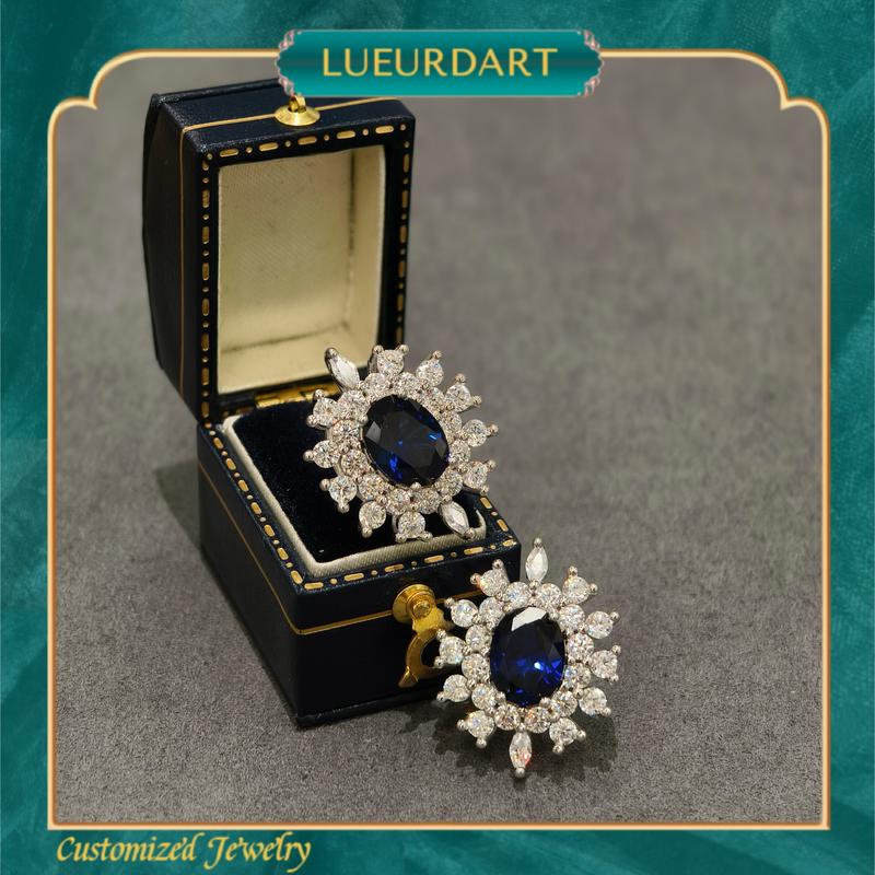 Product Introduction of Dark Blue Vintage European Necklace Ring Earrings 3 Pcs Set s925 silver 3