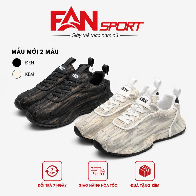 Giày Sneaker Nam G82 Kaki Wash Dệt Chéo, Thiết Kế Xước Cá Tính, Đế Thể Thao Phong Cách Streetwear - Màu Đen/Kem
