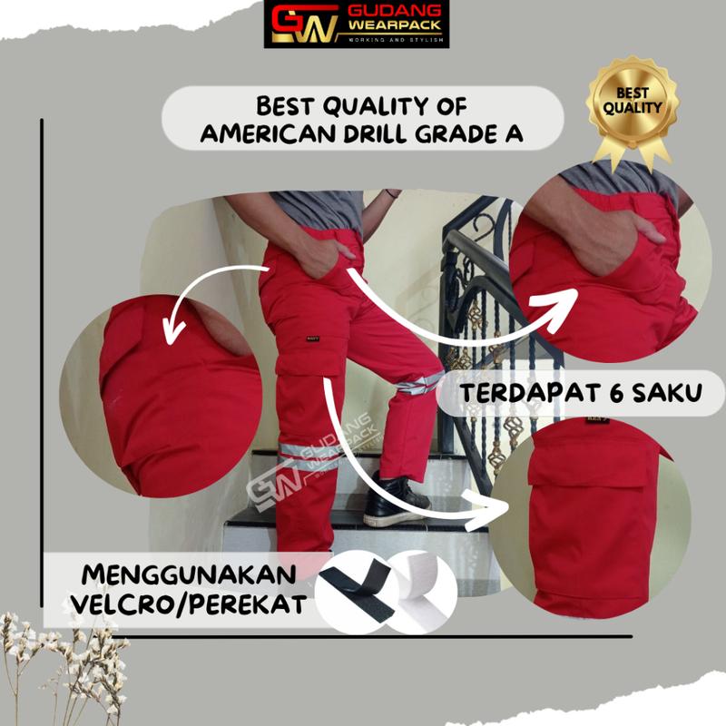 Celana Kerja Cowok Panjang Formal Model Cargo Warna MERAH (/Wanita ) - Gudang Wearpack tiktok shop 3
