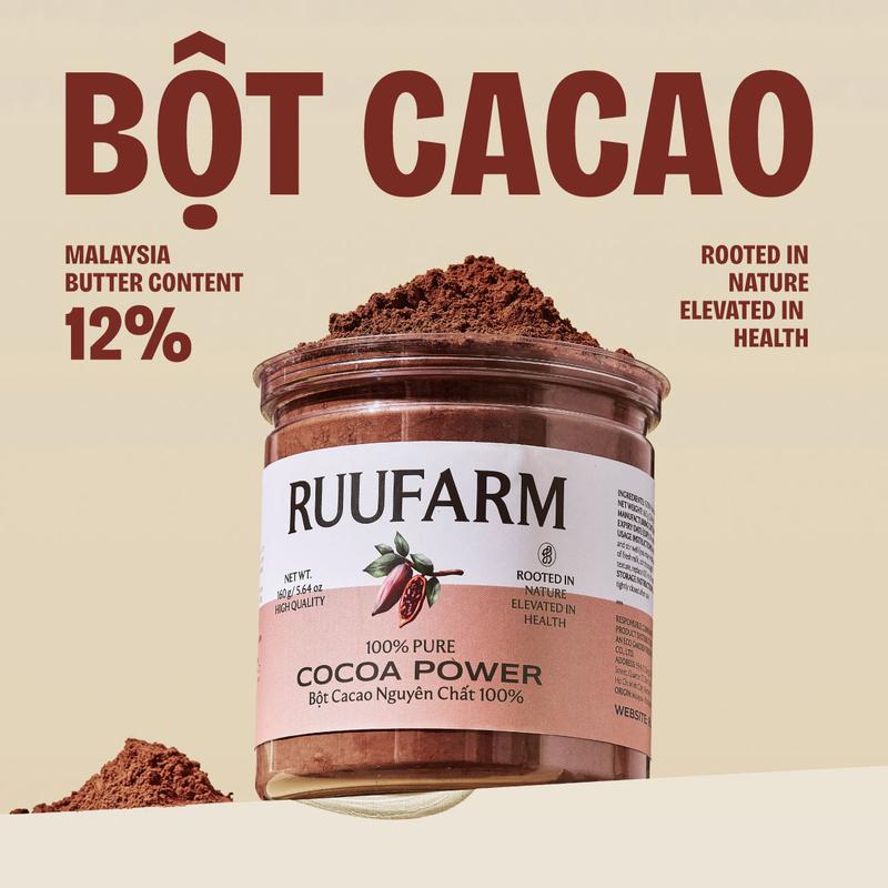  RUUFARM Bột Cacao Nguyên Chất 100% Không Đường Tinh Tế Mùi Thơm Sâu Vị Đắng Dịu Từ Hạt Chân Thật Ruufarm 