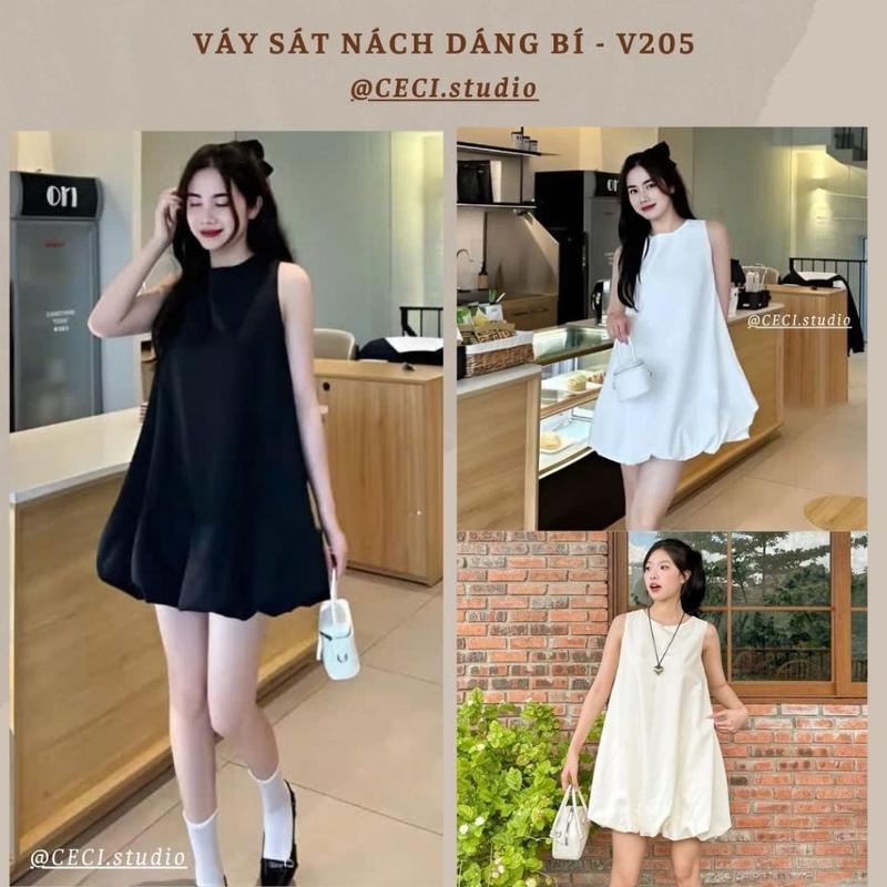 Váy Ba Lỗ Nữ Dáng Bí Ngắn Buộc Nơ Sau Chất Liệu Thô Mềm Mát ,Đầm Nấm Xoè Phồng CECI.studio - V205