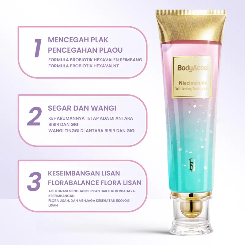 Bodyaccel Pasta Gigi Pemutih - Pasta Gigi Niacinamide - Perawatan Mulut yang Menyegarkan - Gigi Bersih - Cocok untuk Pria dan Wanita - Menghilangkan noda gigi - Menyegarkan nafas - Melindungi gusi - Rasa peach 2