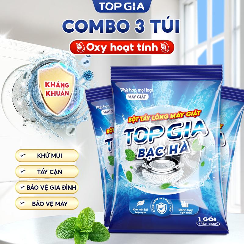 COMBO 3 GÓI Bột Vệ Sinh Lồng Máy Giặt TOPGIA Giúp Làm Sạch Hiệu Quả Kháng Khuẩn Khử Mùi 125g gói Oxy Hoạt Tính An Toàn Tiết Kiệm