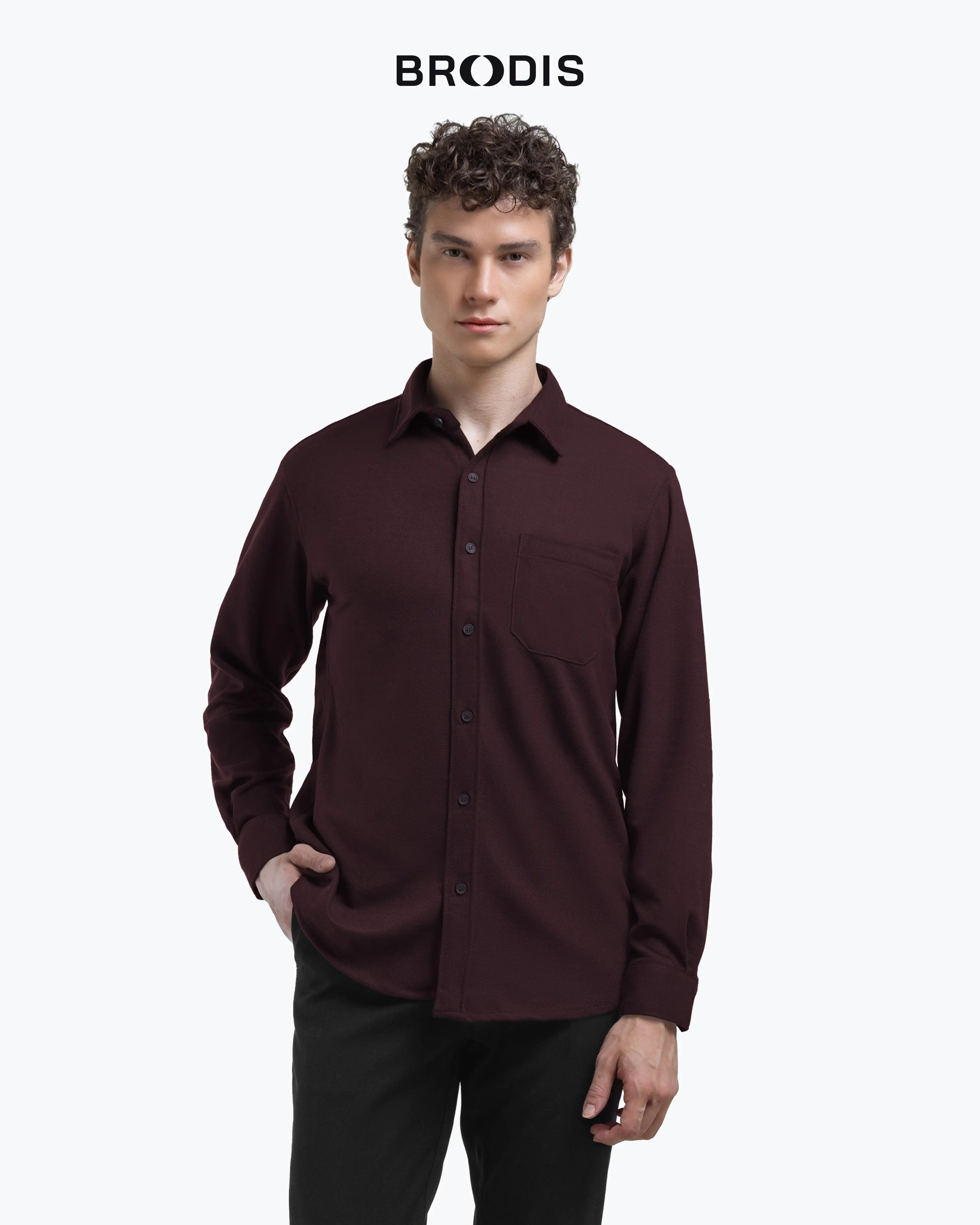 Broodis Kemeja Basic Formal / Casual Polos Pria Cotton SOFTEE Deep Burgundy Lengan Panjang
