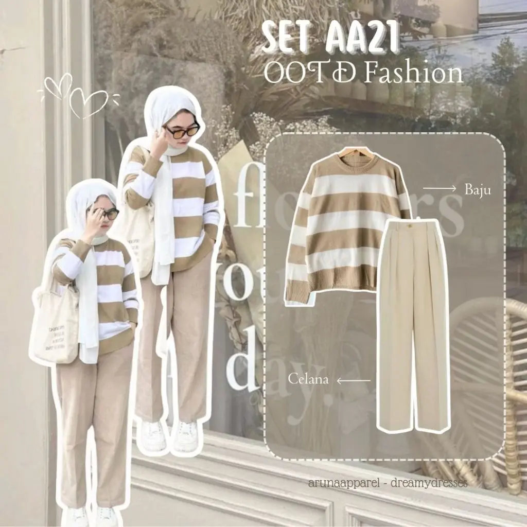 One Set 2in 1 Hijab OOTD One Set Wanita Kekinian OOTD Wanita Set Setelan Anak Perempuan Set - AA21