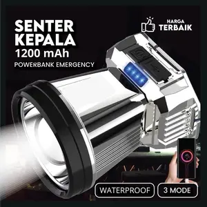 Senter Kepala Powerbank 3 Mode 15 Watt Waterproof Cas Super Terang Headlamp Lampu Putih