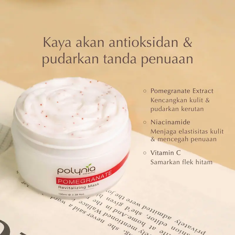 [ PROMO ] POLYNIA - Pomegranate Revitalizing Mask 100ml | Masker Wajah Anti Aging | Pudarkan Kerutan | Samarkan Flek Hitam 2