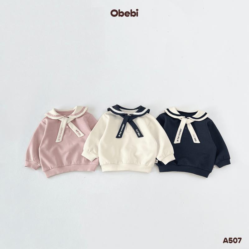 A507 Áo Nỉ Cổ Thủy Thủ Buộc Nơ Thời Trang Thu Đông Cho Bé Gái Obebi