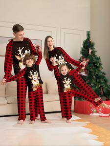Conjunto de pijama para familia navideña con top de manga larga y pantalones casuales, ropa de dormir suave y con ambiente festivo, perfecto para fiestas y tiempo libre