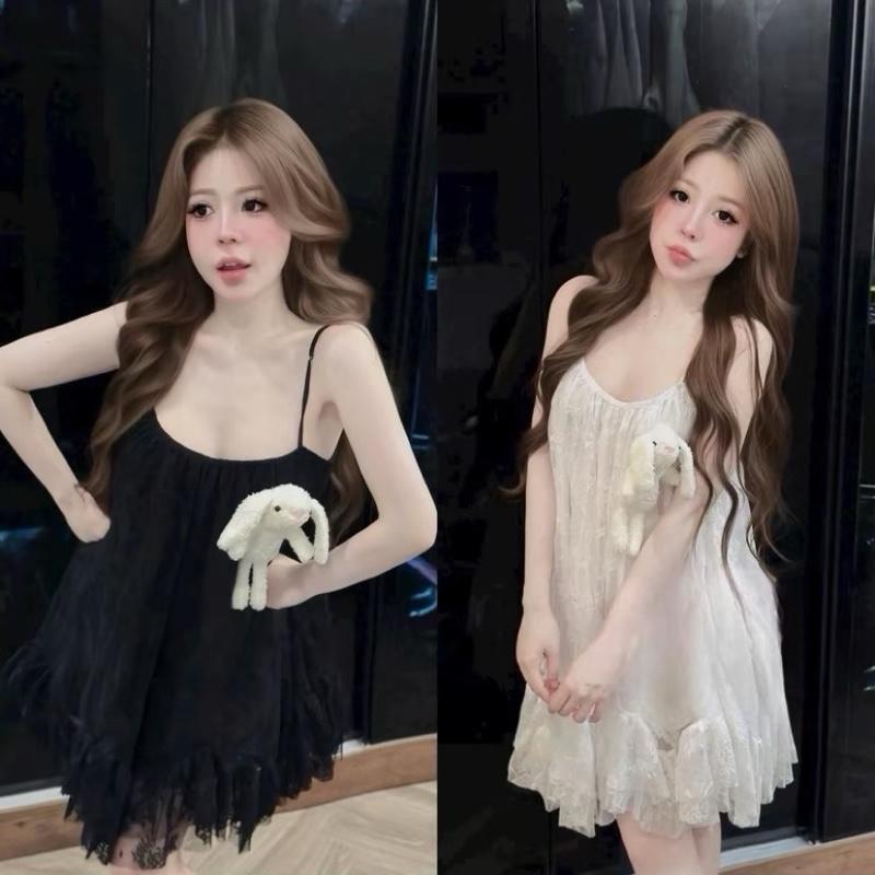 [ Tặng gấu và Quần bảo hộ]  Đầm nữ ren 2 dây xinh xắn, Váy 2 dây suông bồng bềnh phong cách tiểu thư