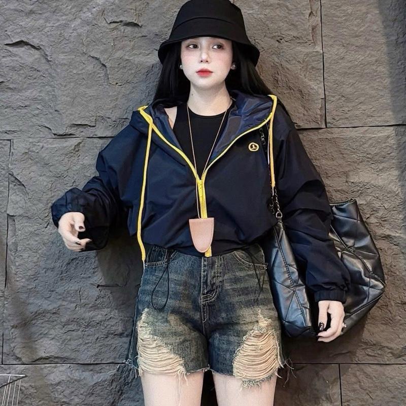  ÁO KHOÁC DÙ CÓ NÓN VIỀN MÀU,HAI LỚP 