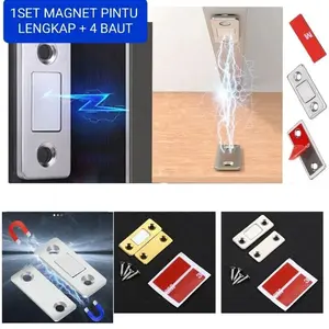 Magnet Pintu Lemari & Laci Geser Magnetic Door Catch Cabinet Ultra Tipis Strong Magnet 2 Ways Installation Safety Stylish Modern European 1 Set Lengkap 4 Baut