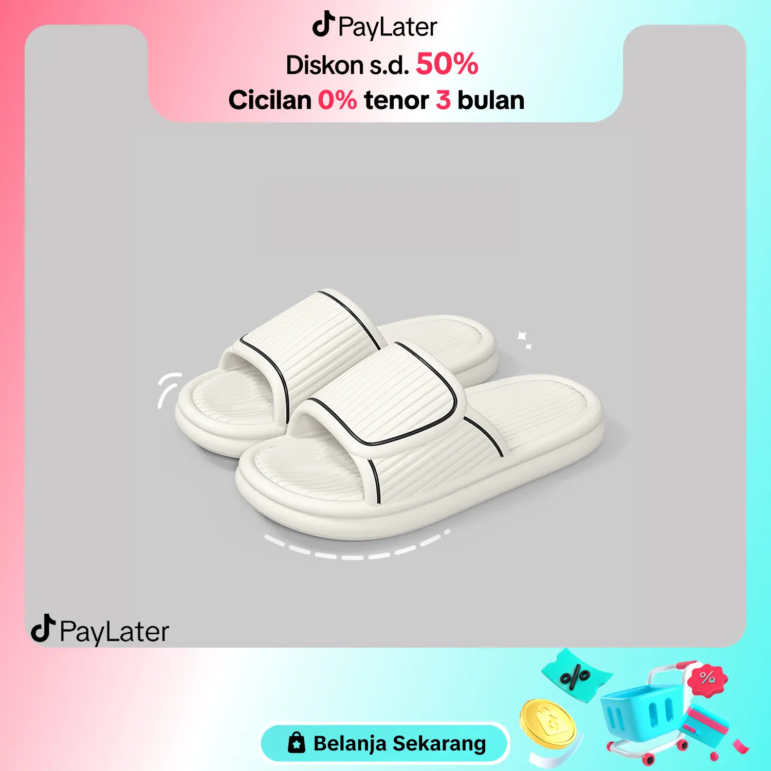 Coolrain Sendal Wanita EVA Jelly Slop Kekinian Sandal Flat Empuk Elastis Pria Slide Kasual Selop Anti Slip HSN195 Hitam Karet