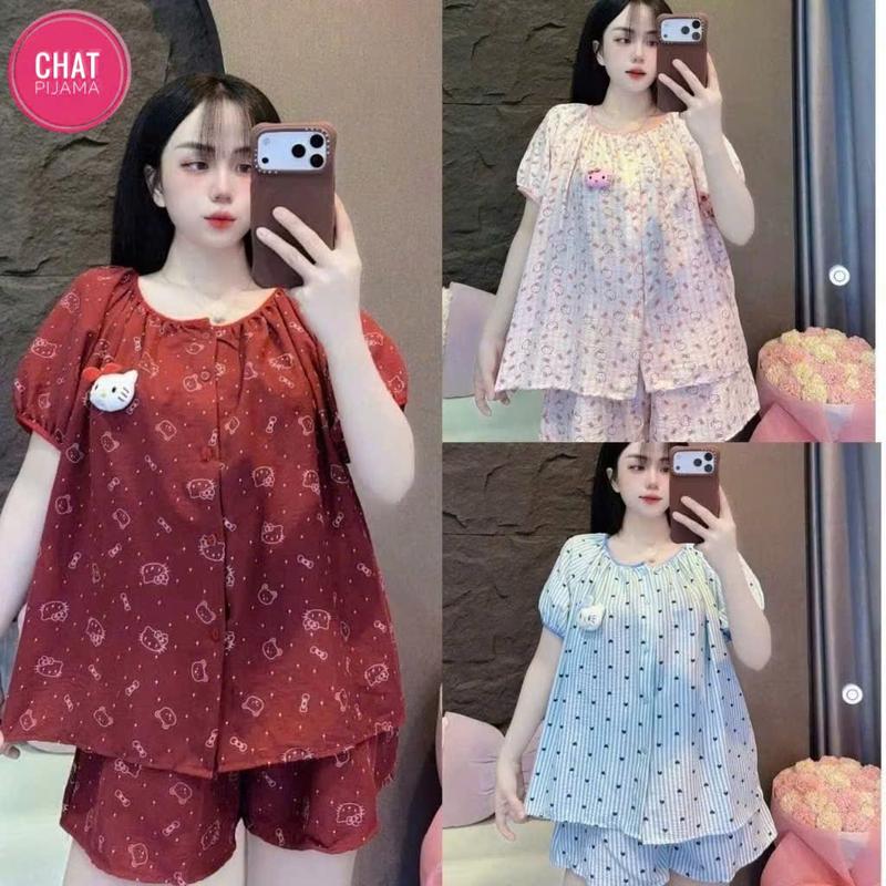 Sét bộ pyjama, đùi cổ tròn, chất đũi mây mềm mát