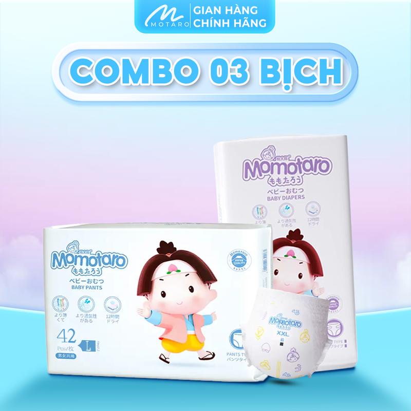 [KHÔNG QUÀ 3B][MOMOTARO] COMBO 3 Tã Bỉm Dán Quần MOMOTARO Siêu Mỏng Nhẹ, Thoáng Khí, Đai Chun Mềm Mại, Co Giãn Dễ Chịu Cho Bé